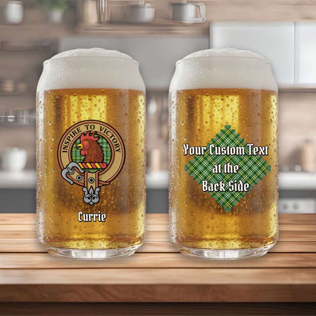 Clan Currie Rooster Crest over Tartan Can Glass (Creator Uploaded)