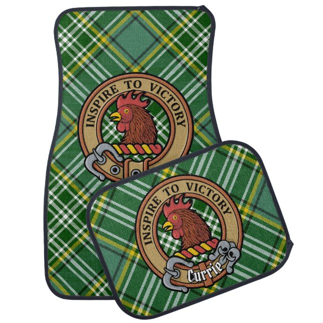 Clan Currie Rooster Crest over Tartan Car Floor Mat (Set)
