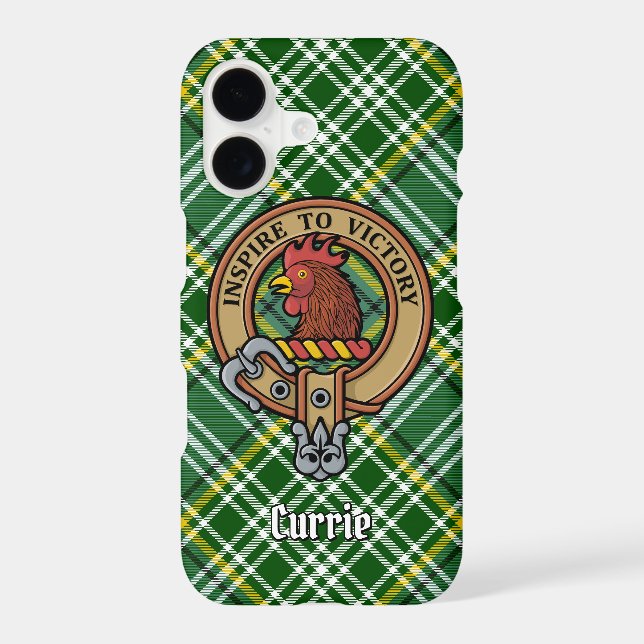 Clan Currie Rooster Crest over Tartan Case-Mate iPhone Case (Back)