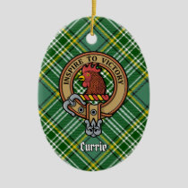 Clan Currie Rooster Crest over Tartan Ceramic Ornament