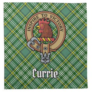 Clan Currie Rooster Crest over Tartan Cloth Napkin