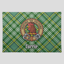 Clan Currie Rooster Crest over Tartan Cloth Placemat