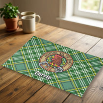 Clan Currie Rooster Crest over Tartan Cloth Placemat