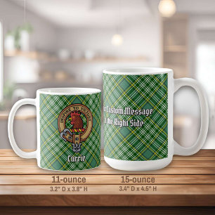 Clan Currie Rooster Crest over Tartan Coffee Mug