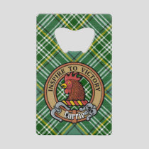 Clan Currie Rooster Crest over Tartan Credit Card Bottle Opener