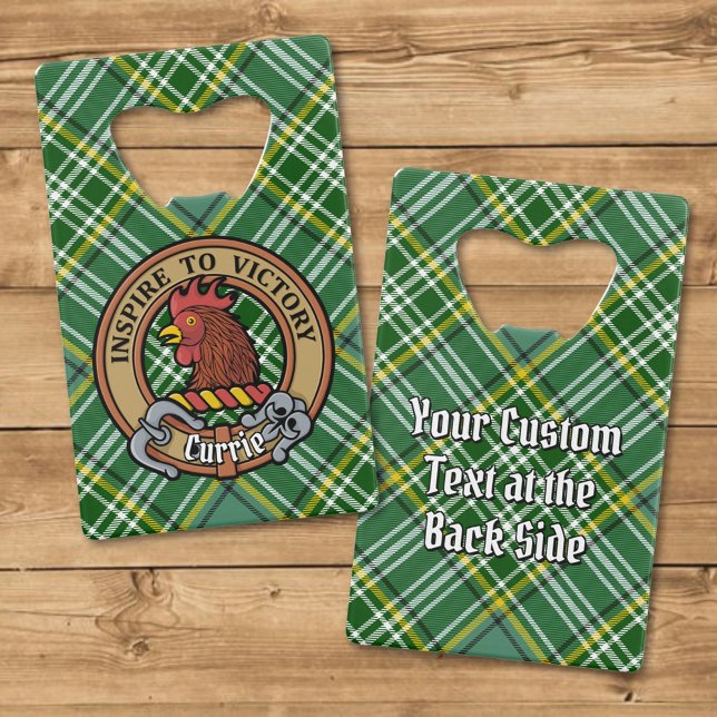 Clan Currie Rooster Crest over Tartan Credit Card Bottle Opener (Creator Uploaded)