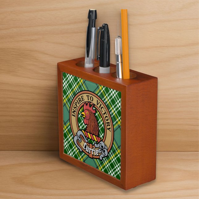 Clan Currie Rooster Crest over Tartan Desk Organizer (Creator Uploaded)