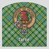 Clan Currie Rooster Crest over Tartan Door Sign