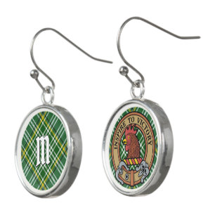 Clan Currie Rooster Crest over Tartan Earrings