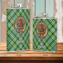 Clan Currie Rooster Crest over Tartan Flask
