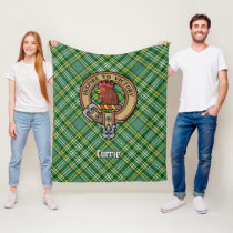 Clan Currie Rooster Crest over Tartan Fleece Blanket