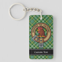Clan Currie Rooster Crest over Tartan Keychain