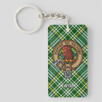 Clan Currie Rooster Crest over Tartan Keychain