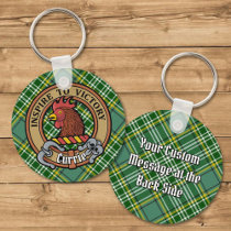 Clan Currie Rooster Crest over Tartan Keychain
