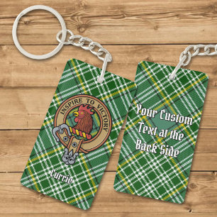 Clan Currie Rooster Crest over Tartan Keychain