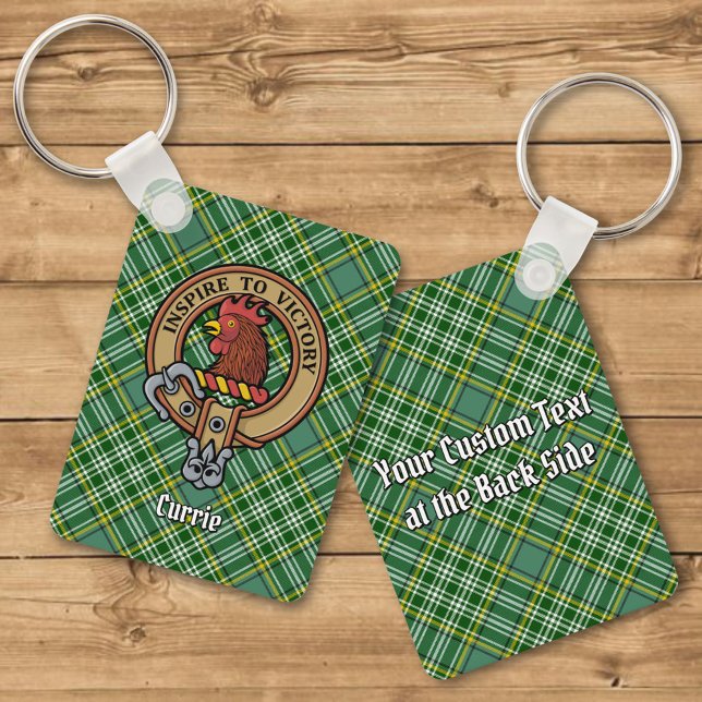 Clan Currie Rooster Crest over Tartan Keychain (Creator Uploaded)