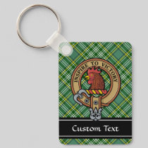 Clan Currie Rooster Crest over Tartan Keychain