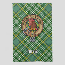 Clan Currie Rooster Crest over Tartan Kitchen Towel