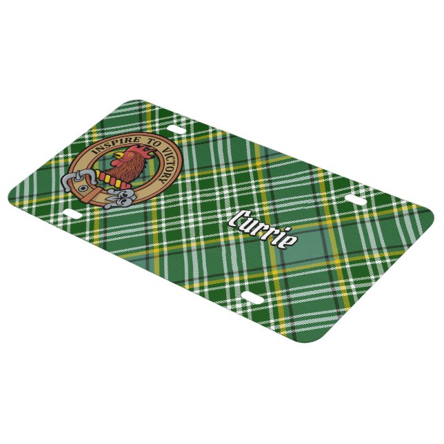 Clan Currie Rooster Crest over Tartan License Plate (Side)