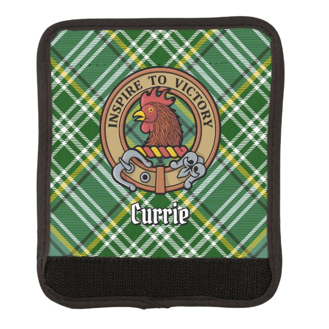 Clan Currie Rooster Crest over Tartan Luggage Handle Wrap (Front)