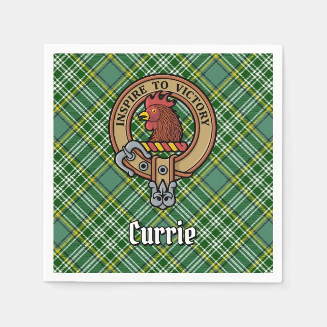 Clan Currie Rooster Crest over Tartan Napkins (Front)