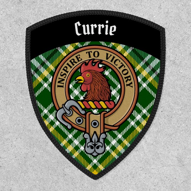 Clan Currie Rooster Crest over Tartan Patch (Front)