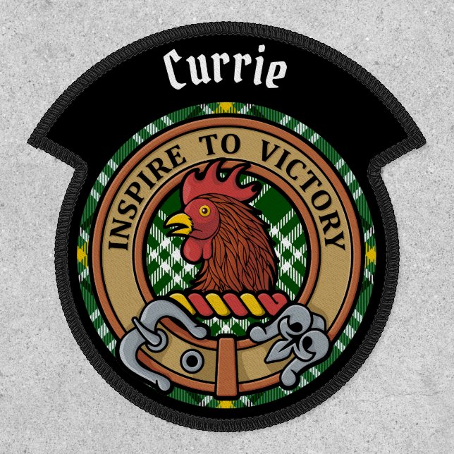Clan Currie Rooster Crest over Tartan Patch (Front)