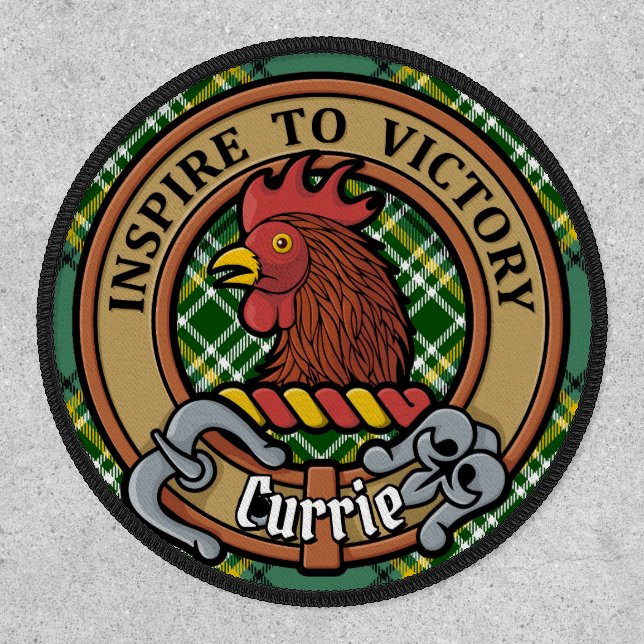 Clan Currie Rooster Crest over Tartan Patch (Front)