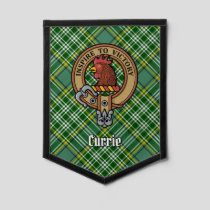 Clan Currie Rooster Crest over Tartan Pennant