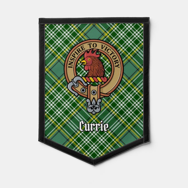 Clan Currie Rooster Crest over Tartan Pennant (Front)