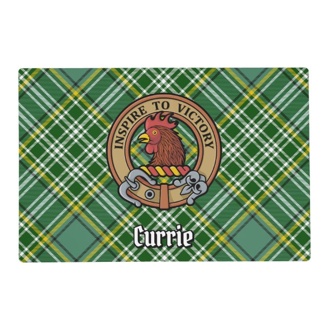 Clan Currie Rooster Crest over Tartan Placemat (Front)