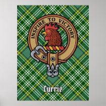 Clan Currie Rooster Crest over Tartan Poster