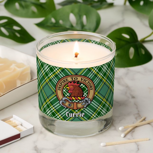 Clan Currie Rooster Crest over Tartan Scented Candle (Lit)