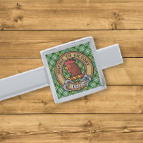 Clan Currie Rooster Crest over Tartan Silver Finish Tie Bar