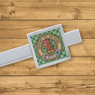 Clan Currie Rooster Crest over Tartan Silver Finish Tie Bar