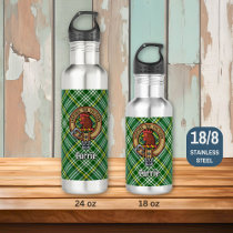 Clan Currie Rooster Crest over Tartan Stainless Steel Water Bottle