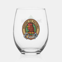 Clan Currie Rooster Crest over Tartan Stemless Wine Glass