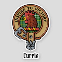 Clan Currie Rooster Crest over Tartan Sticker