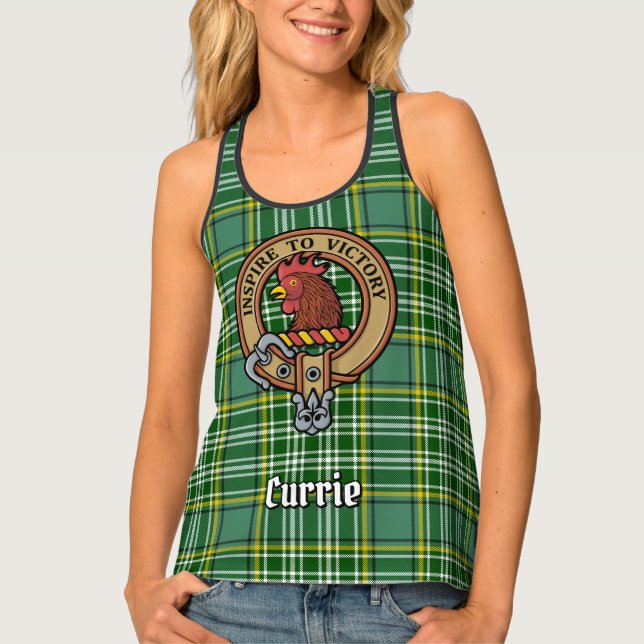 Clan Currie Rooster Crest over Tartan Tank Top (Front)