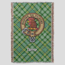 Clan Currie Rooster Crest over Tartan Throw Blanket