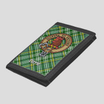 Clan Currie Rooster Crest over Tartan Trifold Wallet
