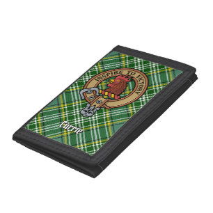 Clan Currie Rooster Crest over Tartan Trifold Wallet