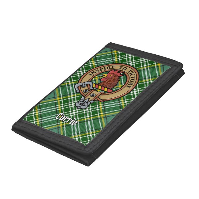 Clan Currie Rooster Crest over Tartan Trifold Wallet (Bottom)