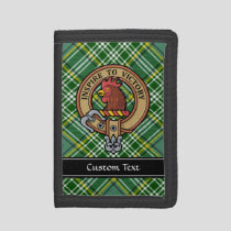 Clan Currie Rooster Crest over Tartan Trifold Wallet