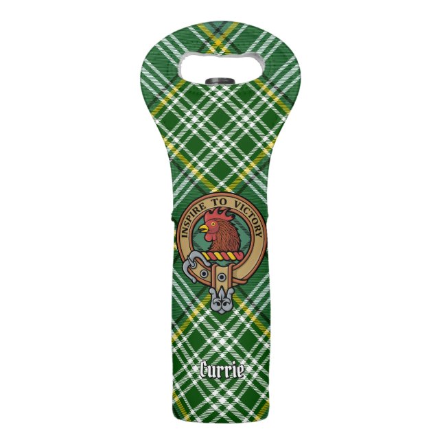 Clan Currie Rooster Crest over Tartan Wine Bag (Front)