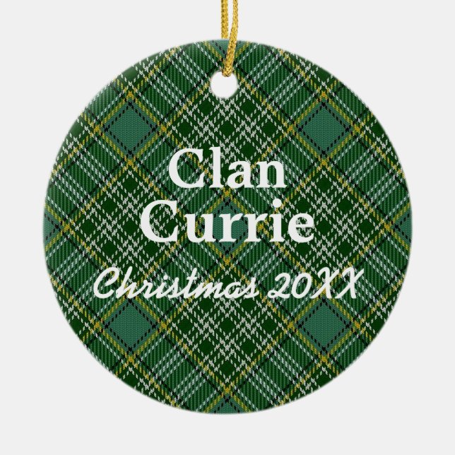 Clan Currie Scottish Tartan Ceramic Ornament (Front)
