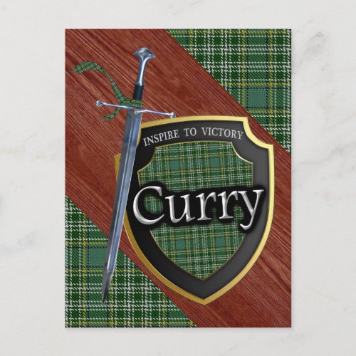 Clan Curry Currie Tartan Sword  Shield Postcard