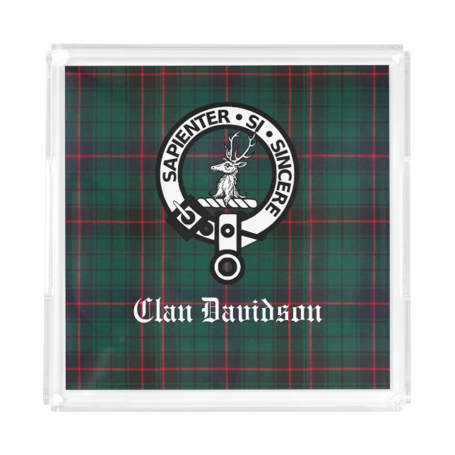 Clan Davidson Crest Badge and Tartan Acrylic Tray (Front)