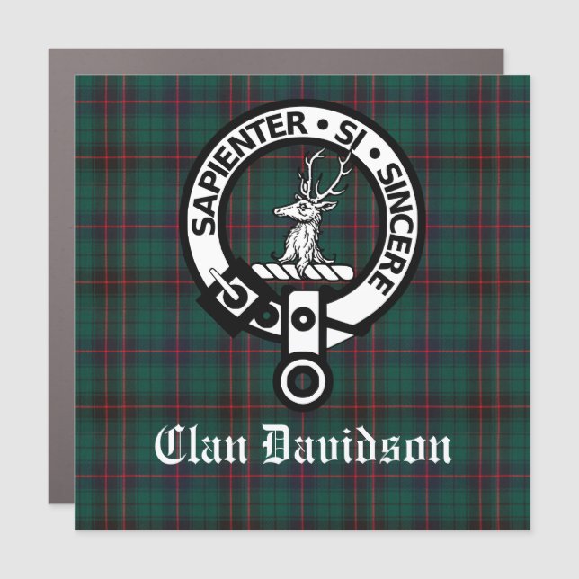 Clan Davidson Crest Badge and Tartan Car Magnet (Front)