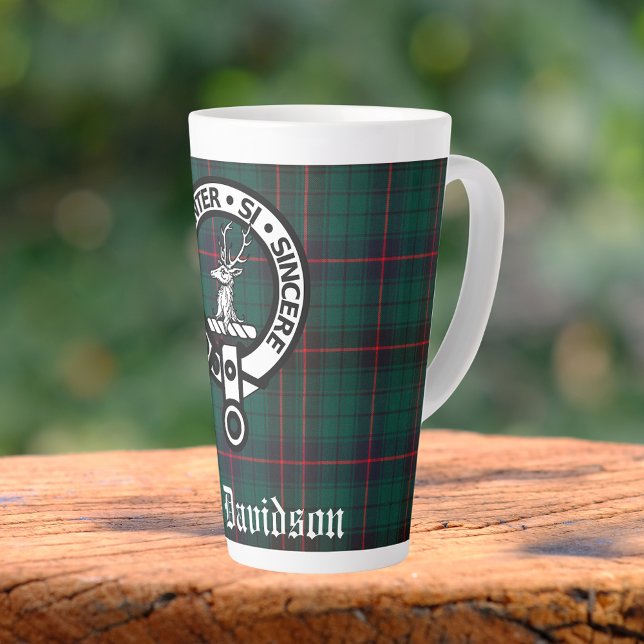 Clan Davidson Crest Badge and Tartan Customizable Latte Mug (Creator Uploaded)